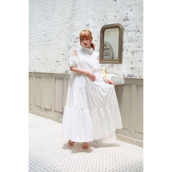 NWOT Rosemarie Seoir white cold shoulder maxi dress - Picture 3 of 5